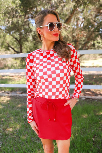Alyssa Mesh Top- Red Checkered