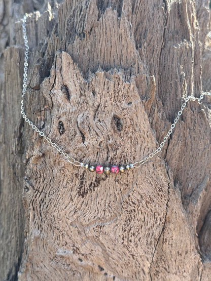Pink Mosaic Beaded Chain Necklace