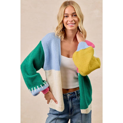 BiBi Color Block Sweater Open Cardigan
