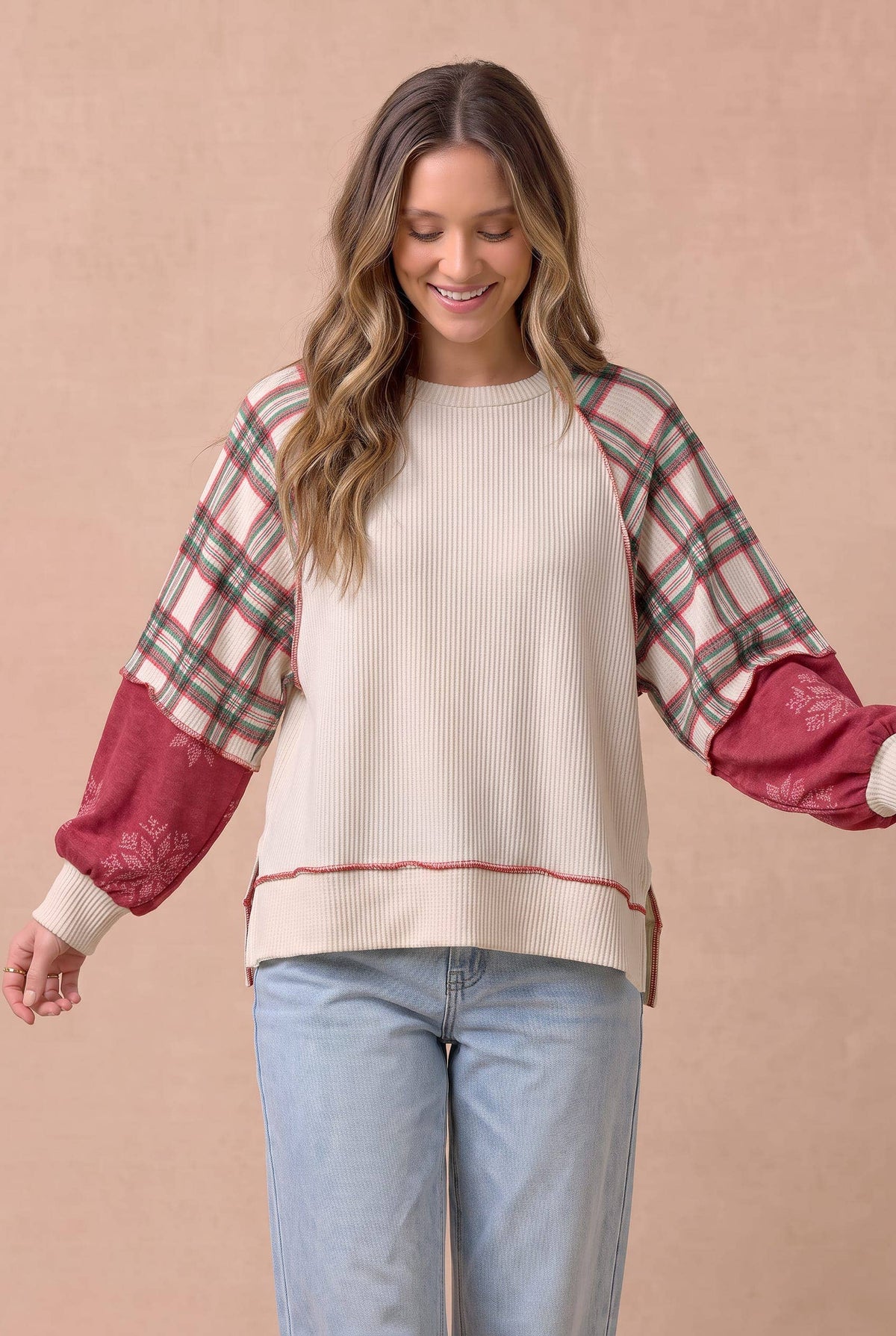 Plus Plaid and Snowflake Raglan Top