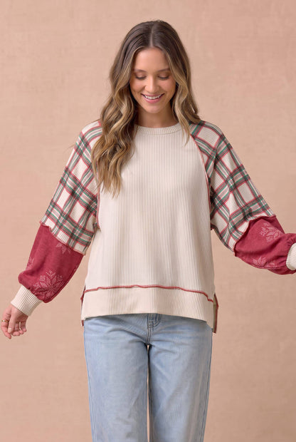 Plus Plaid and Snowflake Raglan Top