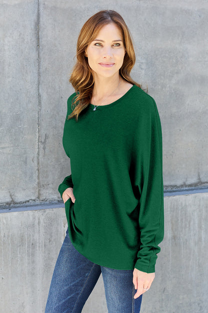 Double Take Full Size Round Neck Long Sleeve T-Shirt - Multiple Colors