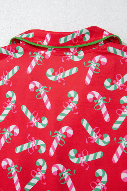 Christmas Candy Cane Print Pocketed Knotted Pajama Set