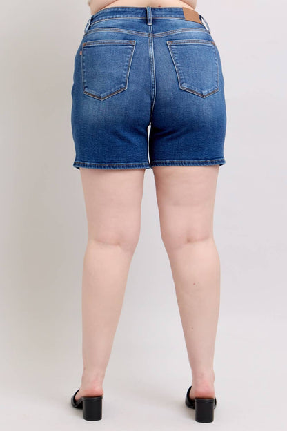 Judy Blue Full Size High Waisted 2 Button Mid Length Dad Shorts