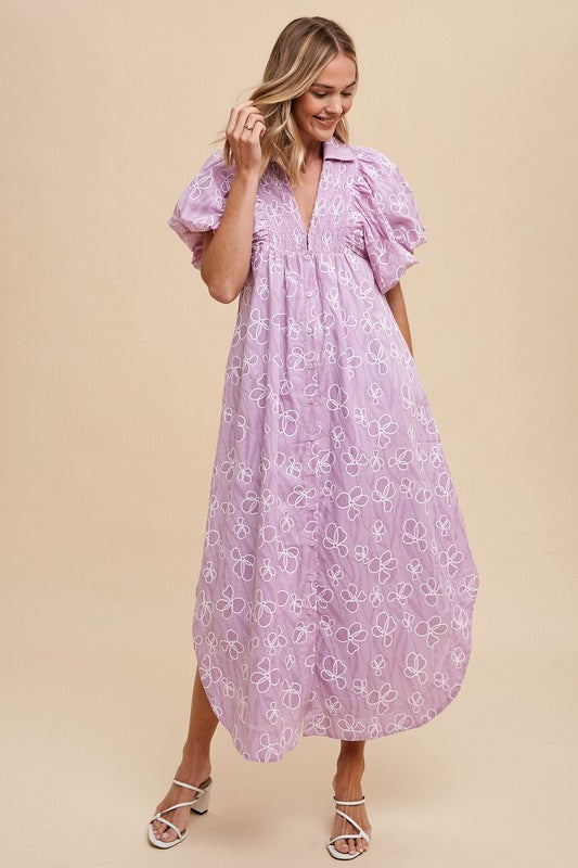 Annie Wear Floral Smock Detail Puff Sleeve Dress