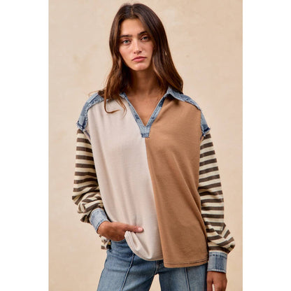 CUT EDGE CHECKER DENIM WAFFLE MIX AND MATCH TOP