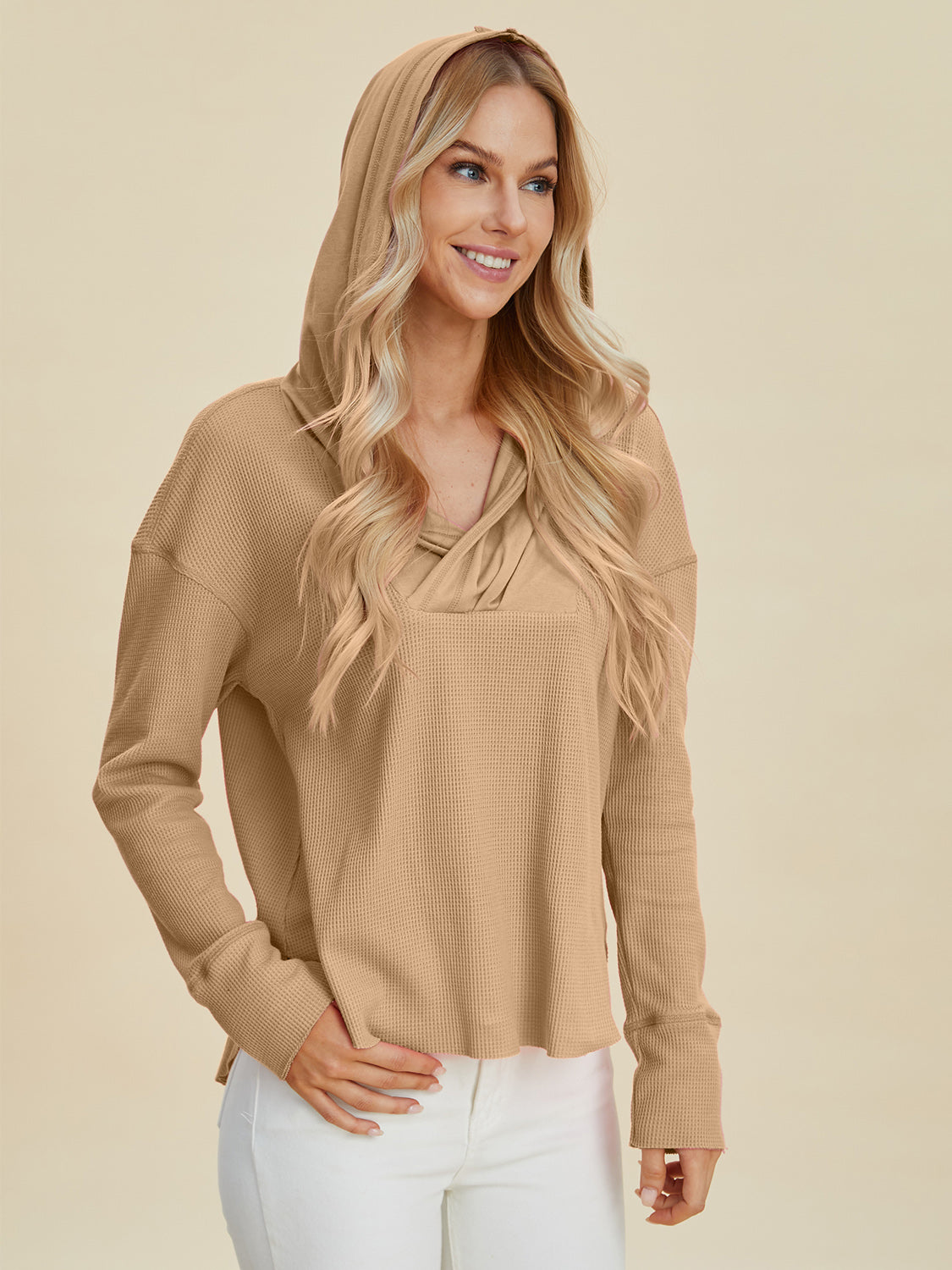 Double Take Full Size High-Low Dropped Shoulder Long Sleeve Hoodie - Multiple Colors