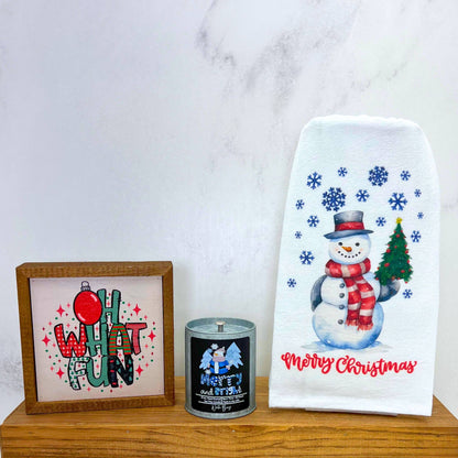 Merry & Bright Soy Wax Candle - Rustic Tin Holiday Candles - White Christmas