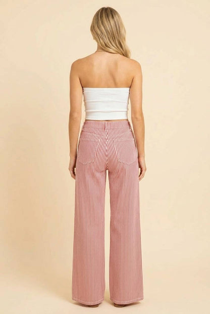 HP40087 High-Rise Wide-Leg Railroad Stripe Pants