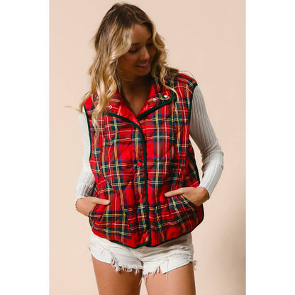 BiBi Vintage Christmas Puff Plaid Quilted Vest