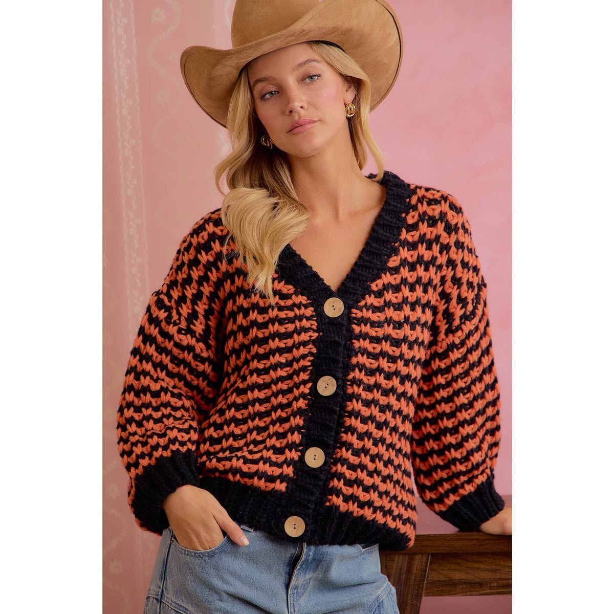 BiBi Halloween Chunky Knit Button Front Cardigan