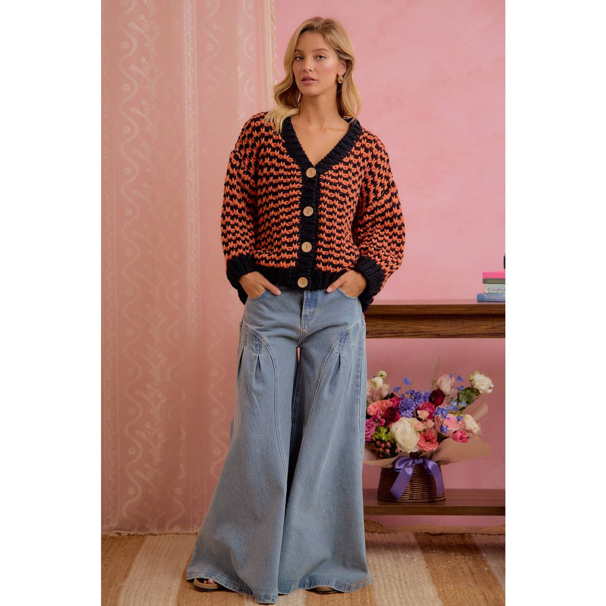 BiBi Halloween Chunky Knit Button Front Cardigan