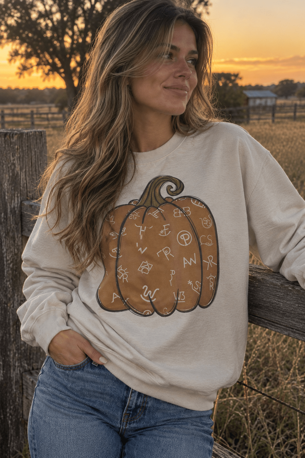 Cattle Brand Pumpkin Graphic Sweatshirt