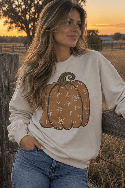 Cattle Brand Pumpkin Graphic Sweatshirt