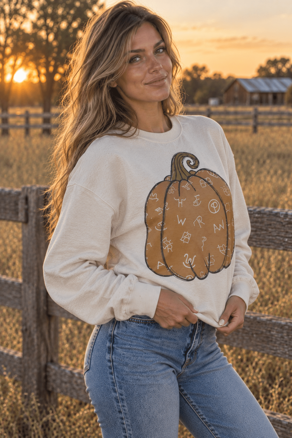 Cattle Brand Pumpkin Graphic Sweatshirt