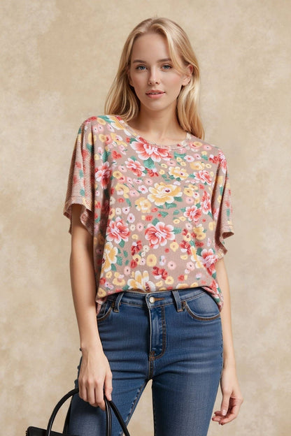 Heimish Floral V-Neck Ribbed Top