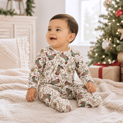 Western Christmas Baby Bamboo Zipper Romper - Cowboy Holiday