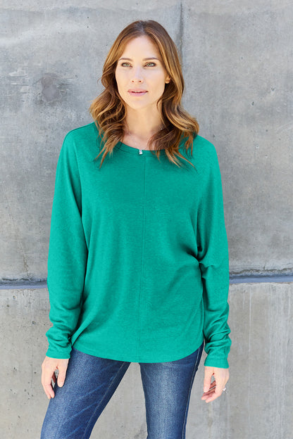 Double Take Full Size Round Neck Long Sleeve T-Shirt - Multiple Colors