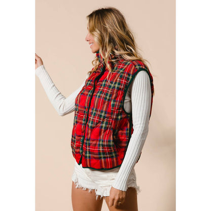 BiBi Vintage Christmas Puff Plaid Quilted Vest