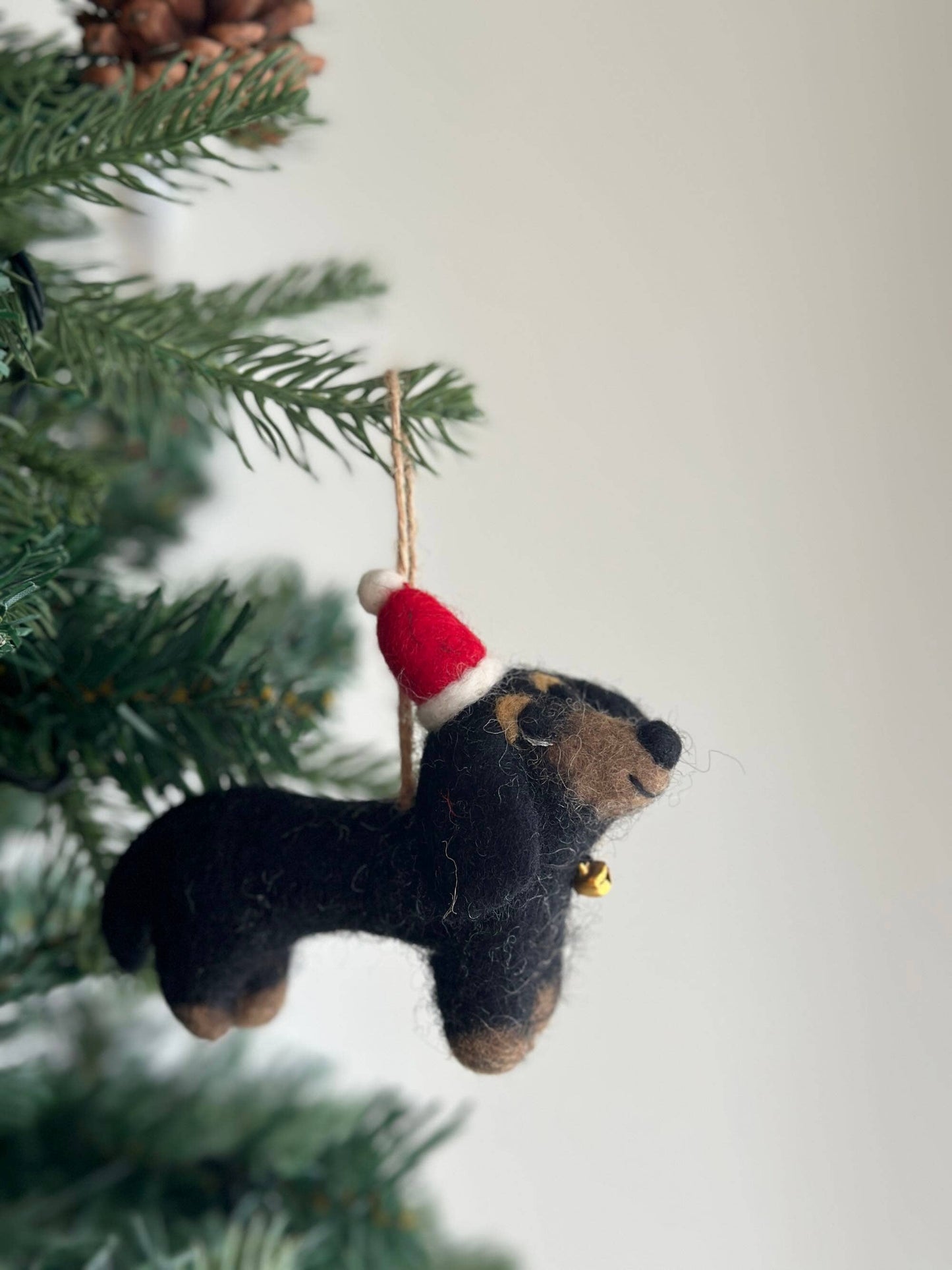 Felt Dachshund Dog with Christmas Hat