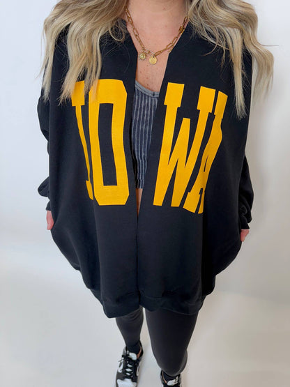 Black IOWA Sweatshirt Cardigan