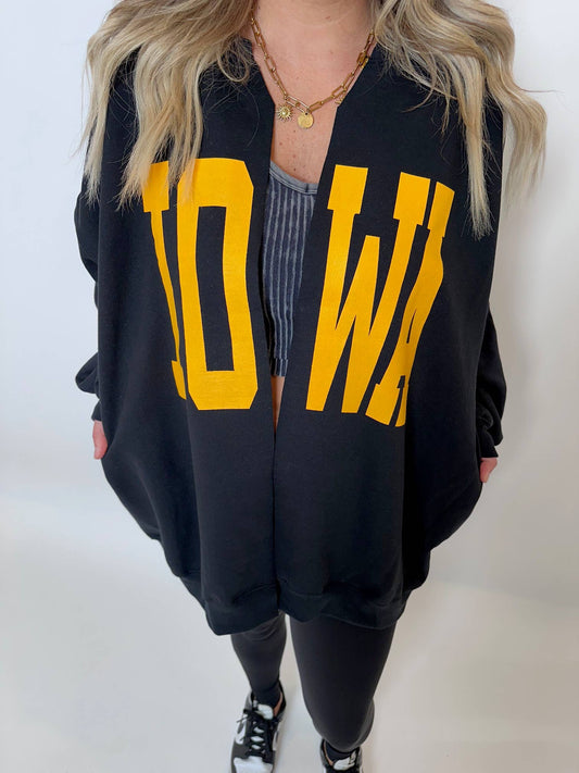 Black IOWA Sweatshirt Cardigan