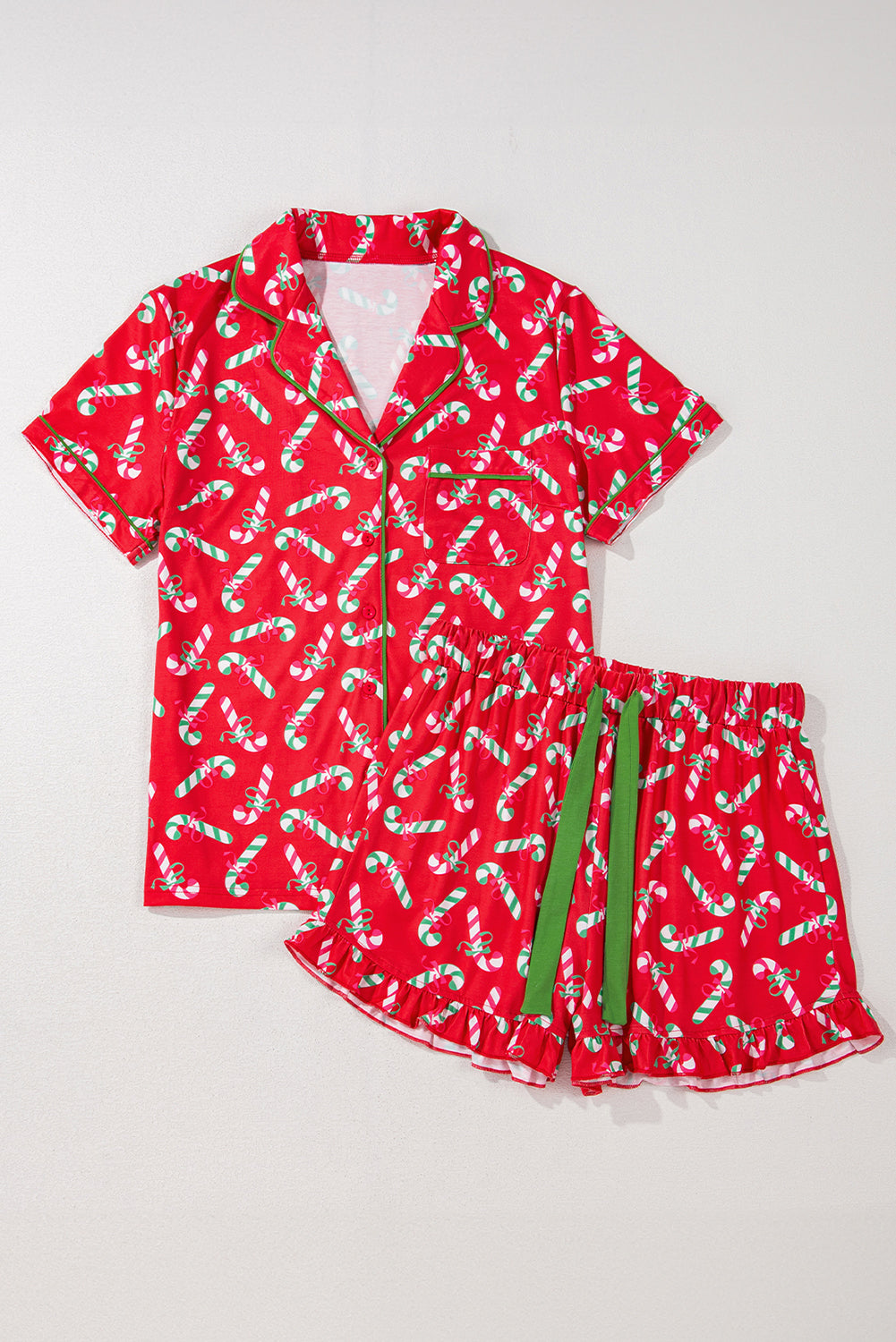 Christmas Candy Cane Print Pocketed Knotted Pajama Set