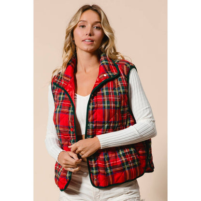 BiBi Vintage Christmas Puff Plaid Quilted Vest