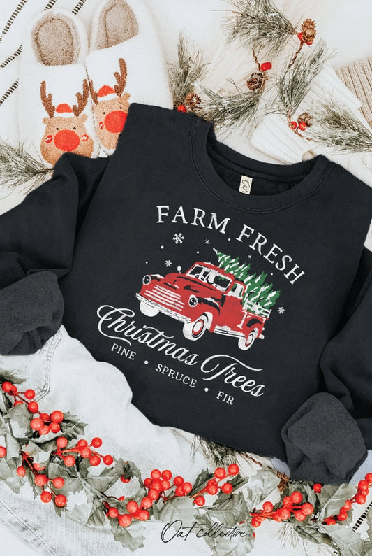 Farm Fresh Christmas Trees Red Truck Full Size Graphic Sweatshirt