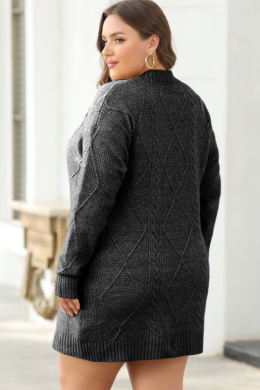 Black Cable Knit Drop Shoulder Loose Fit Sweater Dress – Harper & Co
