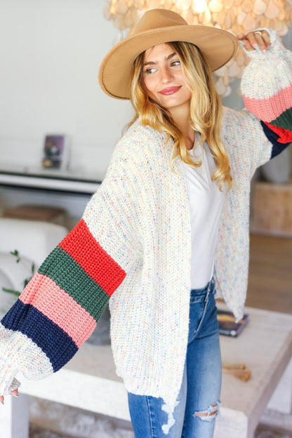 Sandy Multi Color Oversized Sweater Open Cardigan