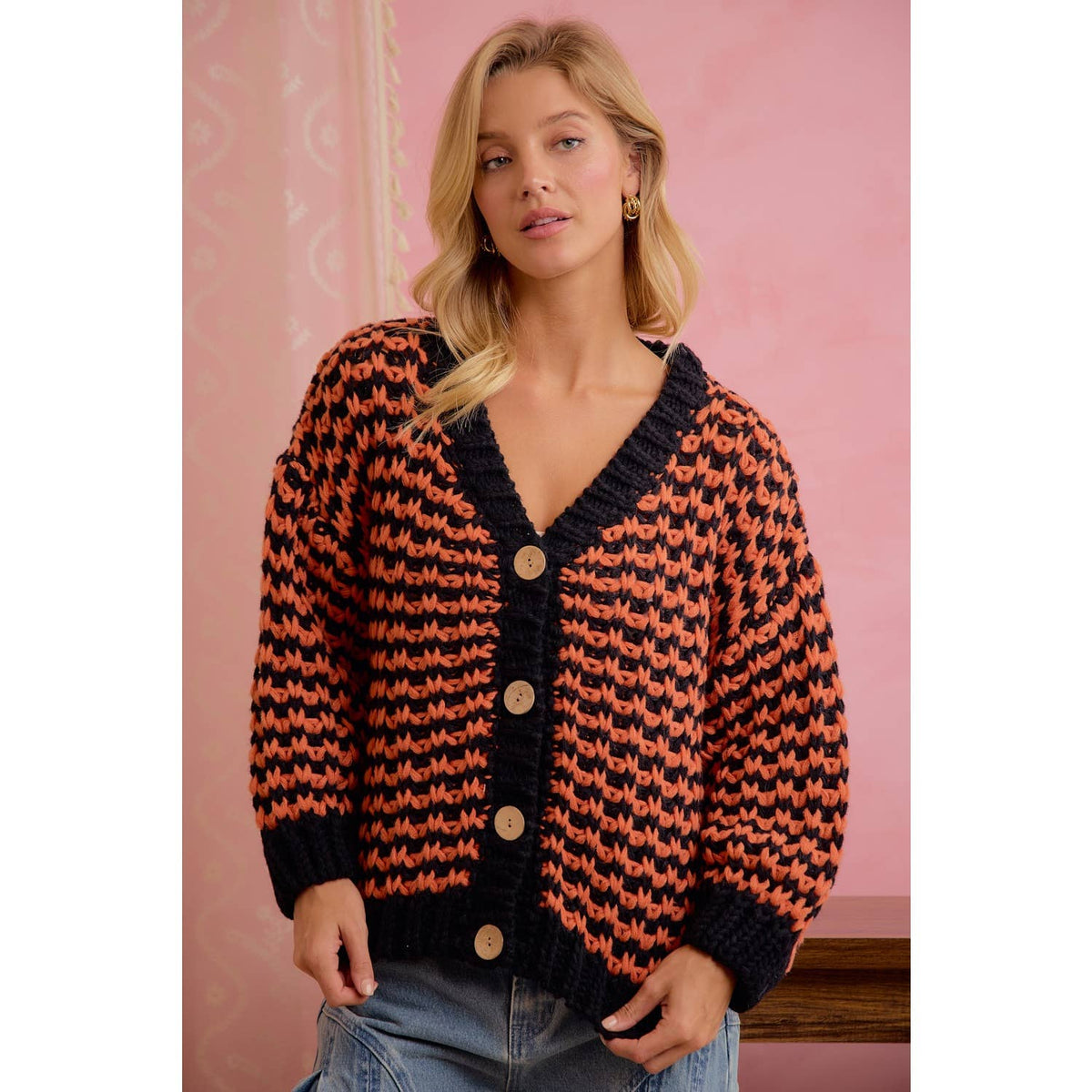 BiBi Halloween Chunky Knit Button Front Cardigan