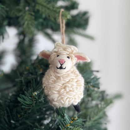 Felt Sheep Ornament with Pink Nose & Black Feet