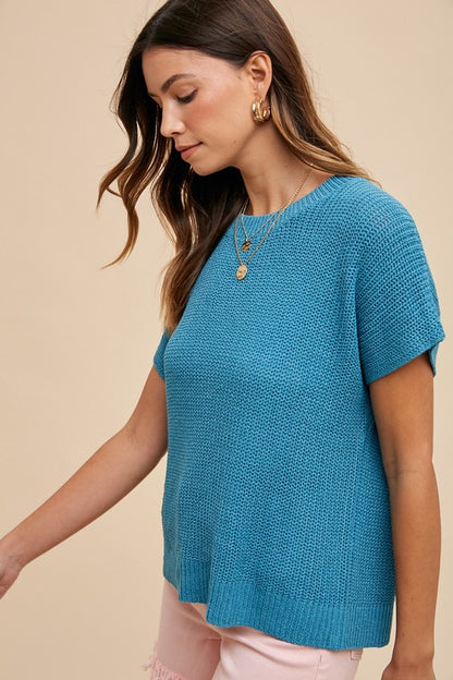 Annie Wear Round Neck Short Sleeve Sweater