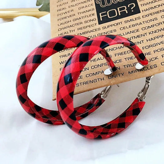 Spura Buffalo Plaid Faux Leather Hoop Earrings