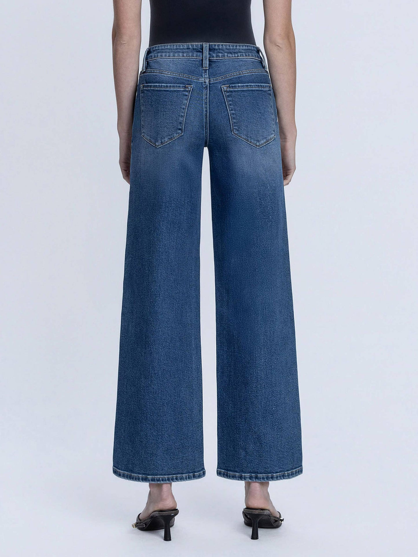 Lovervet by VERVET Full Size High Rise Dark Wash Pintuck Wide Leg Jeans