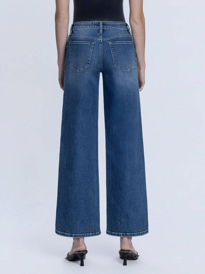 Lovervet by VERVET Full Size High Rise Dark Wash Pintuck Wide Leg Jeans