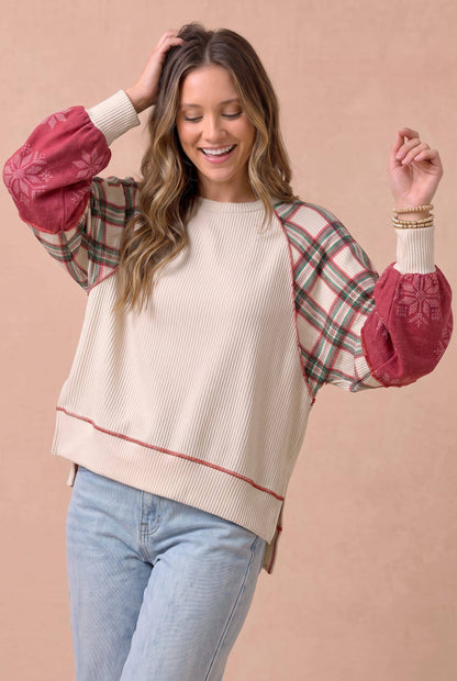 Plus Plaid and Snowflake Raglan Top