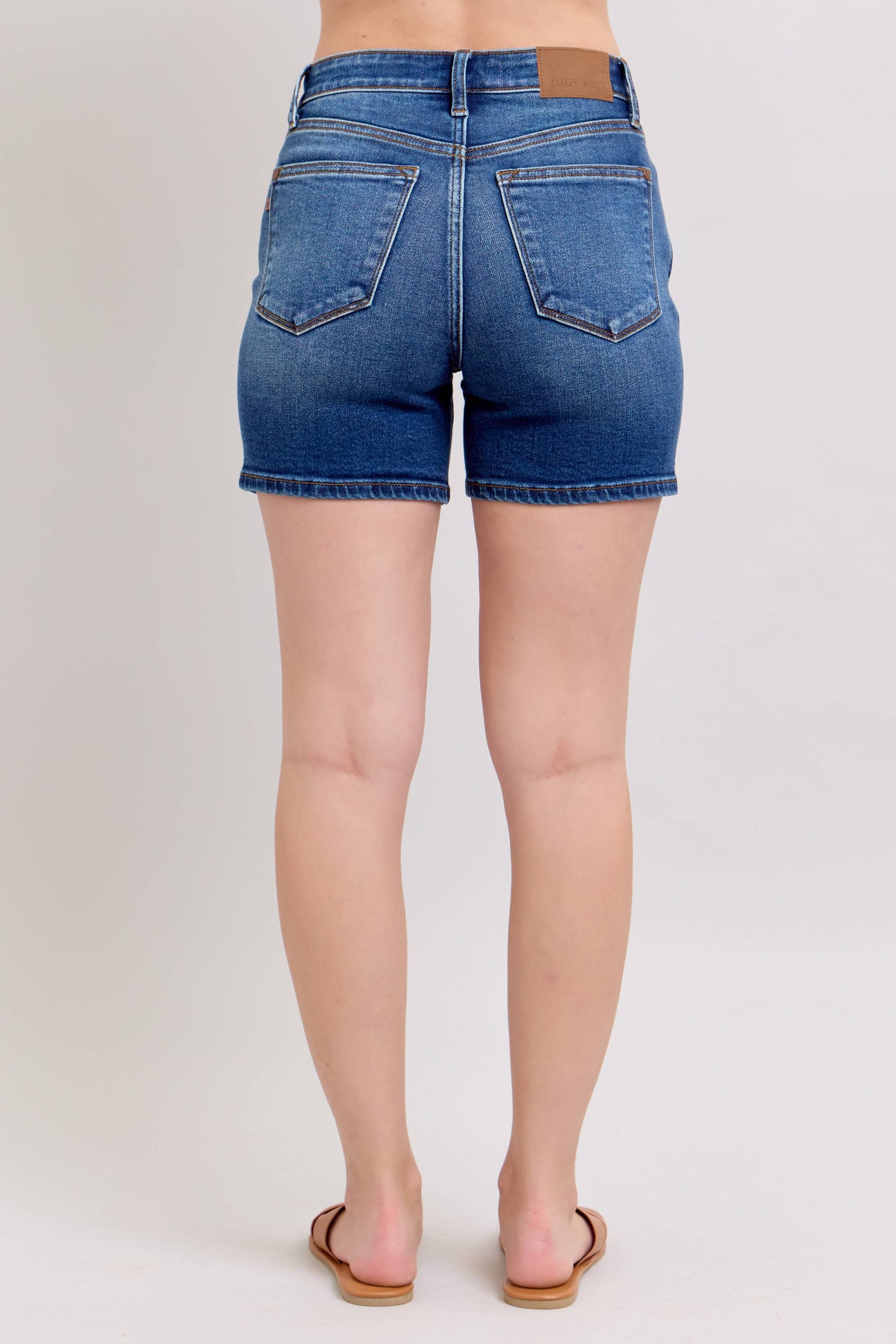 Judy Blue Full Size High Waisted 2 Button Mid Length Dad Shorts