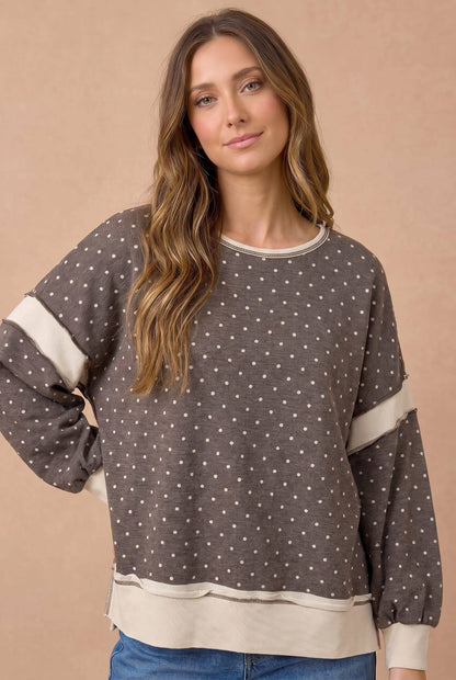Polka Dot Color-block Cutout Back Full Size Pullover