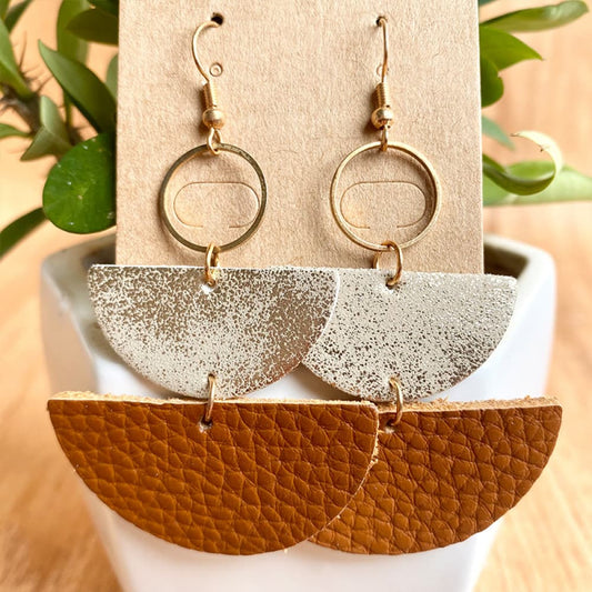 Leather Geometrical Shape Dangle Earrings