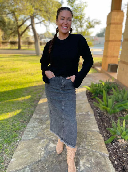 ONE ELEVEN NORTH Black Midi Denim Skirt