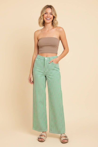 HP40087 High-Rise Wide-Leg Railroad Stripe Pants