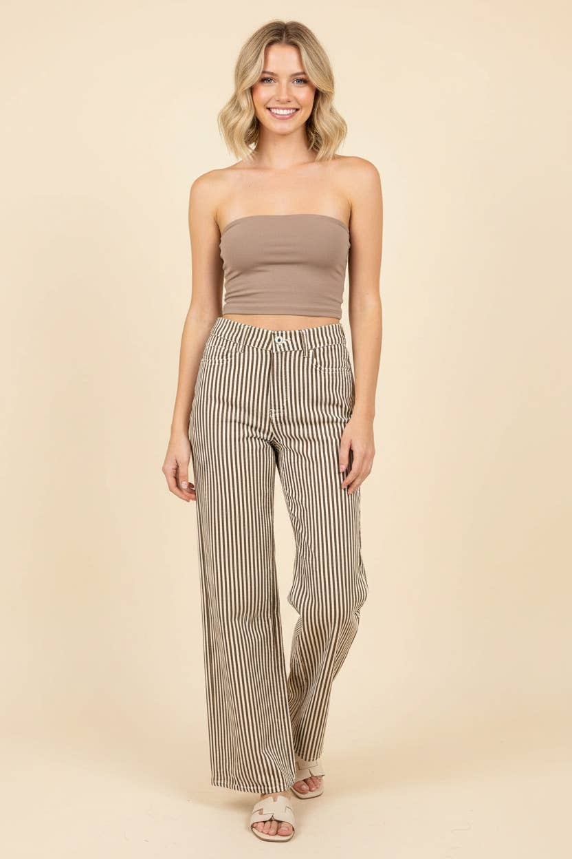 HP40087 High-Rise Wide-Leg Railroad Stripe Pants
