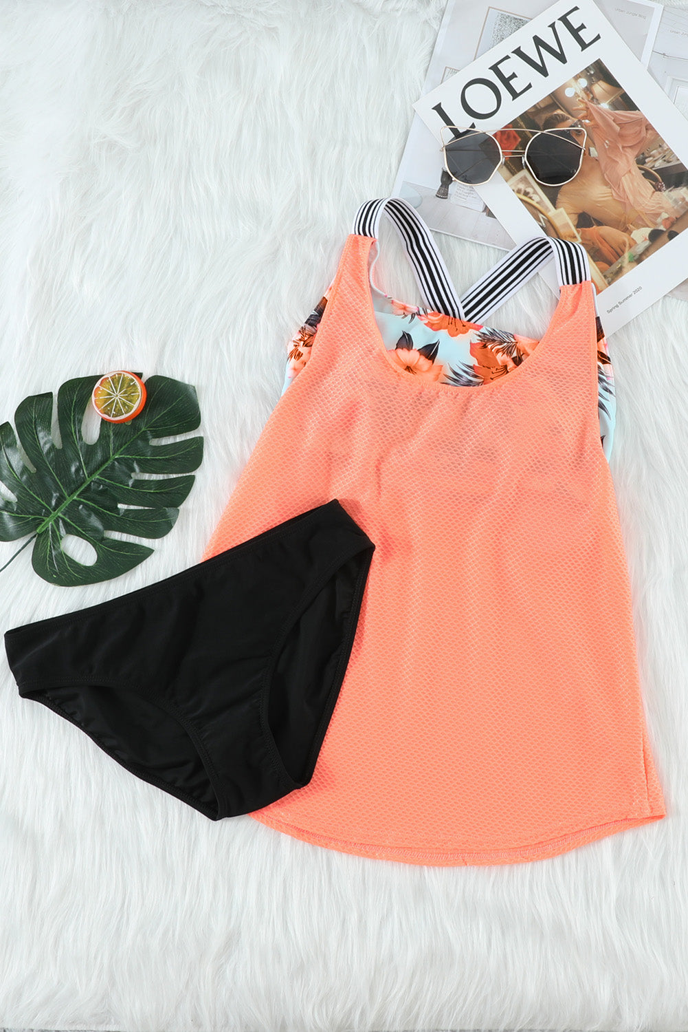 Orange Printed Splicing Racerback Tankini Full Size