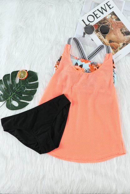 Orange Printed Splicing Racerback Tankini Full Size