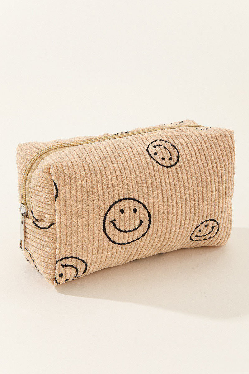 Zenana Smiley Face Corduroy Cosmetic Pouch