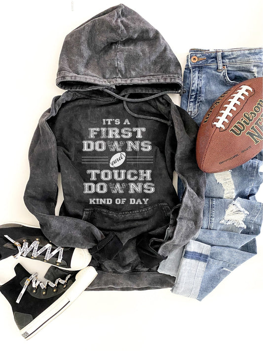 First Downs and Touchdowns Vintage Wash Hoodie In Assorted Colors