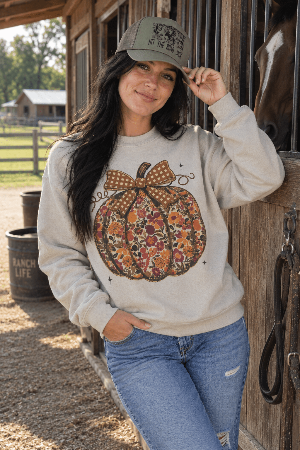 Floral Bow Pumpkin Graphic Sweatshirt
