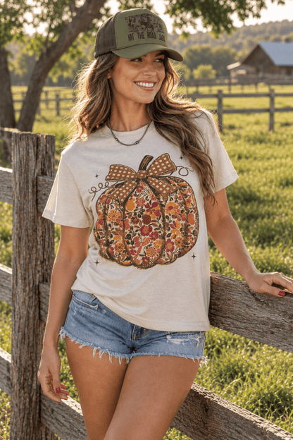 Floral Bow Pumpkin Graphic Tee